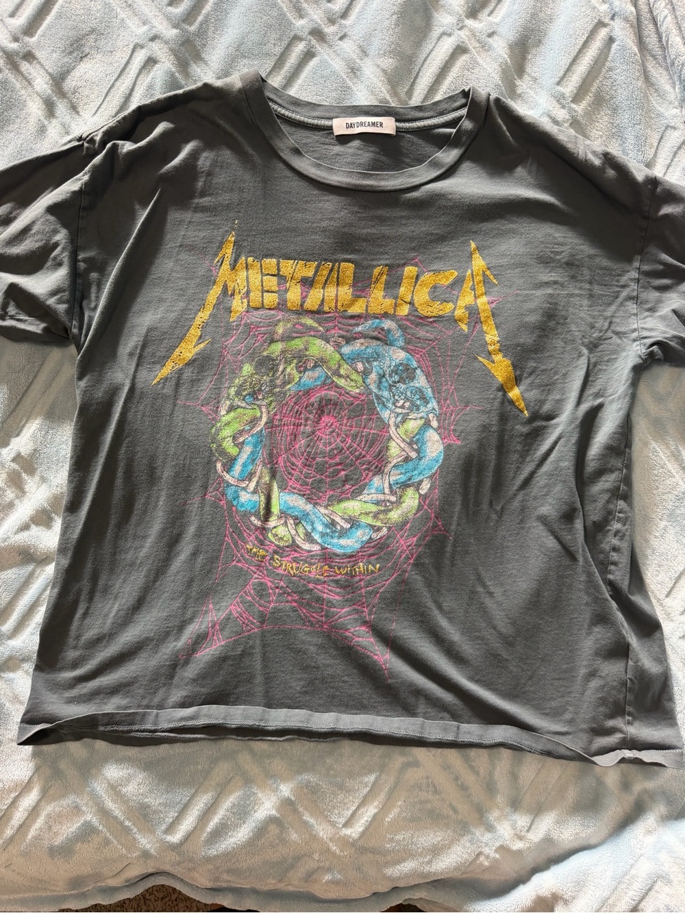 Daydreamer Charcoal Metallica Tee with Yellow, Blue & Green Print